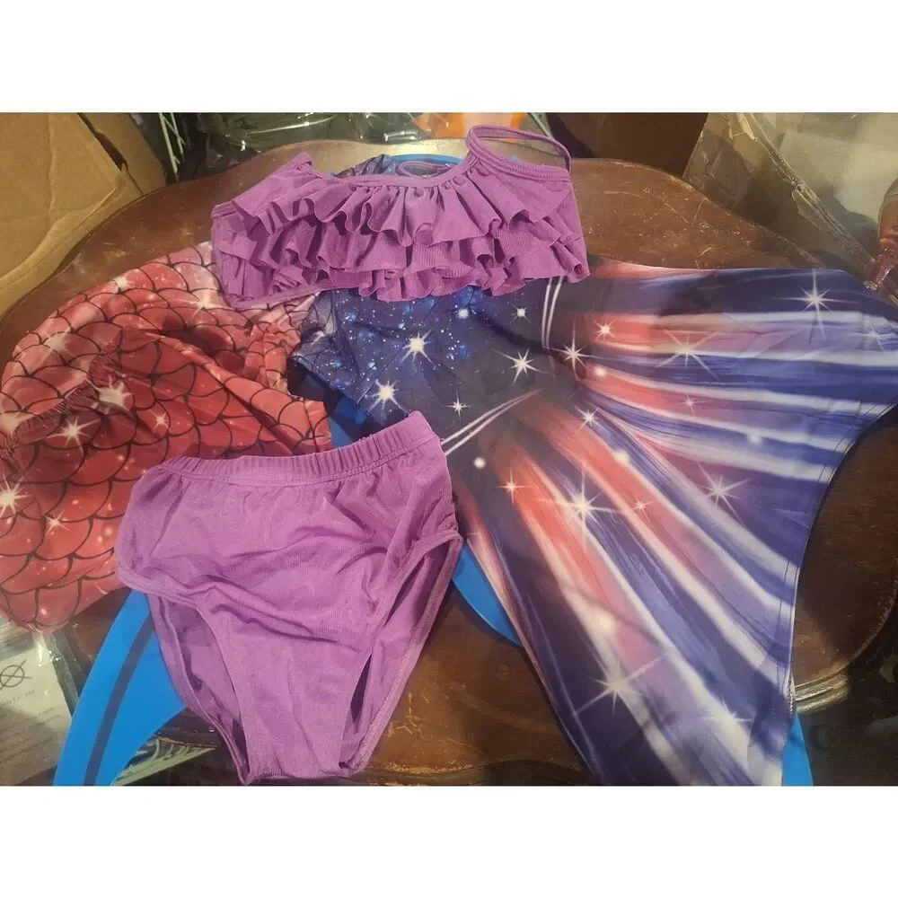 She Pretty Mermaid Tail with‎ Monofin Mermaid Swimsuit Bikini Sz 110 (4-5y) NEW - Picture 2 of 3